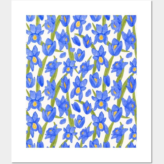 Blue Floral Blossom Watercolor Pattern Wall Art by Trippycollage